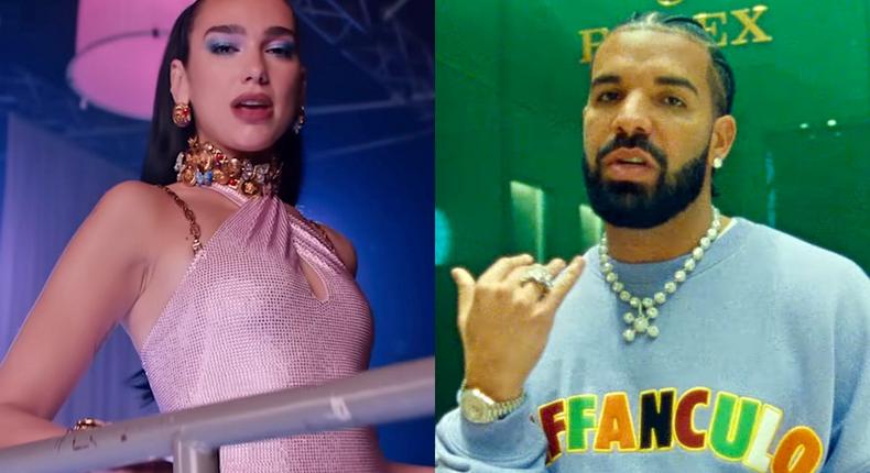 Dua Lipa and Drake.Dua Lipa/Drake/YouTube