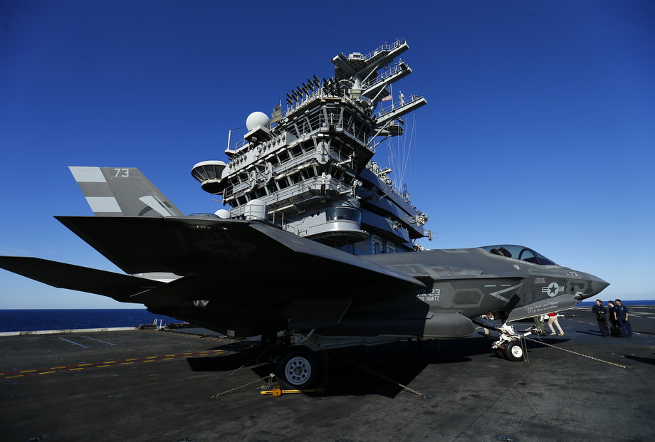 An F-35C on the deck of the USS Nimitz aircraft carrier on November 3, 2014.