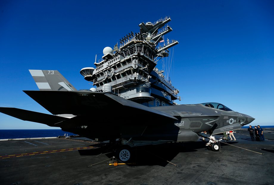 An F-35C on the deck of the USS Nimitz aircraft carrier on November 3, 2014.