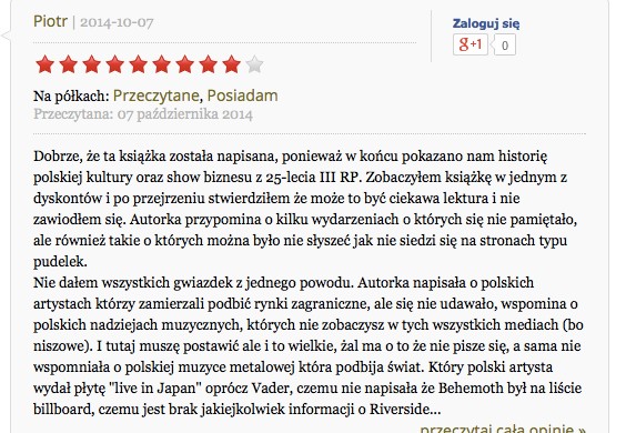 opinia o "Ćwiartka raz", fot. screen z lubimyczytac.pl