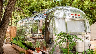 The exterior of the converted Airstream mobile home.Rose Ballard/Rose Ballard Studio