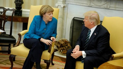 Trump meets with Merkel in the Oval Office at the White House in Washington