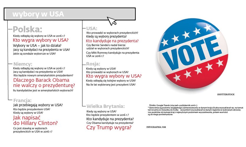 I choć wydaje się też zrozumiałe, że mieszkańcy USA są niezaznajomieni z problemami Europy („Gdzie leży Bruksela?”), a Włosi – altruistyczni („Jak pomóc uchodźcom w Trieście?”), to szokować i zaskakiwać mogą także niektóre pytania wpisywane w Irlandii i Japonii. Odpowiednio: „Dlaczego terroryści zostawiają dowody osobiste?” oraz „Jak się zostaje terrorystą?” i „Jaka jest różnica między partyzantką a terroryzmem?”.