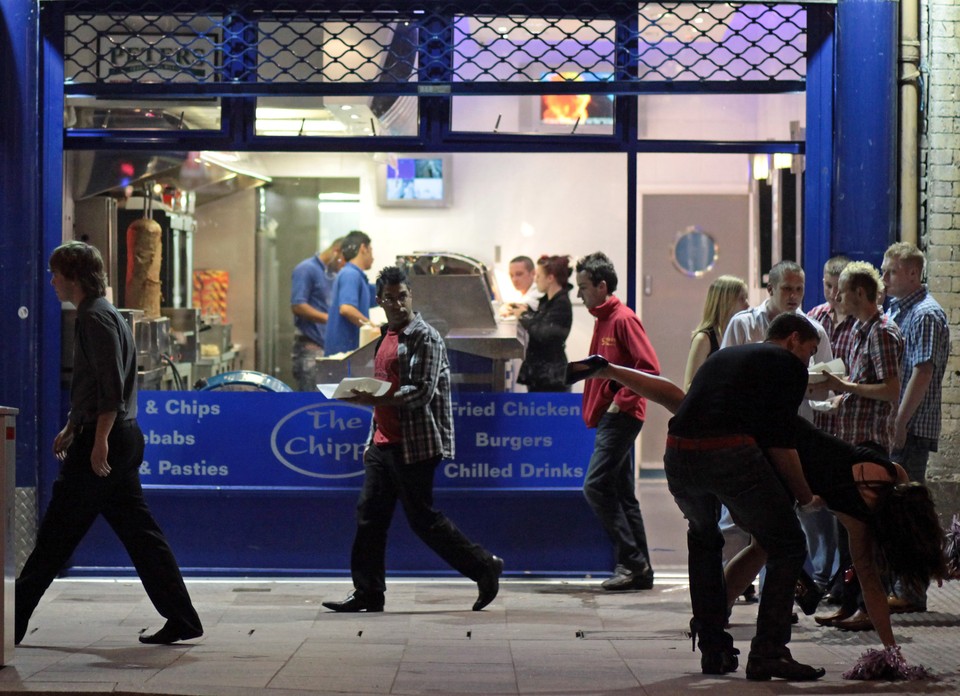 Saturday Night Revellers Enjoy Themselves In Cardiif City Centre