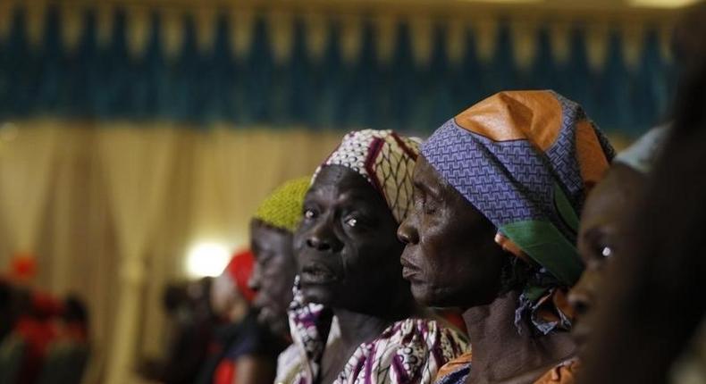 Parents of the Chibok girls attend a meeting with Nigeria's President Muhammadu Buhari at the presidential villa in Abuja, Nigeria, January 14, 2016. REUTERS/Afolabi Sotunde