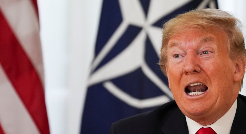 U.S. President Donald Trump speaks during a meeting with NATO Secretary General Jens Stoltenberg (not pictured), ahead of the NATO summit in Watford, in London, Britain, December 3, 2019. REUTERS/Kevin Lamarque