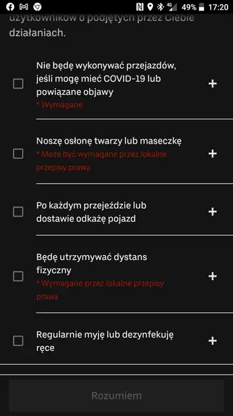 Formułka, którą musi zaakceptować każdy kurier Uber Eats