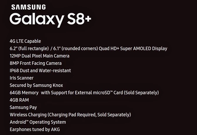 Samsung Galaxy S8+ - specyfikacja techniczna