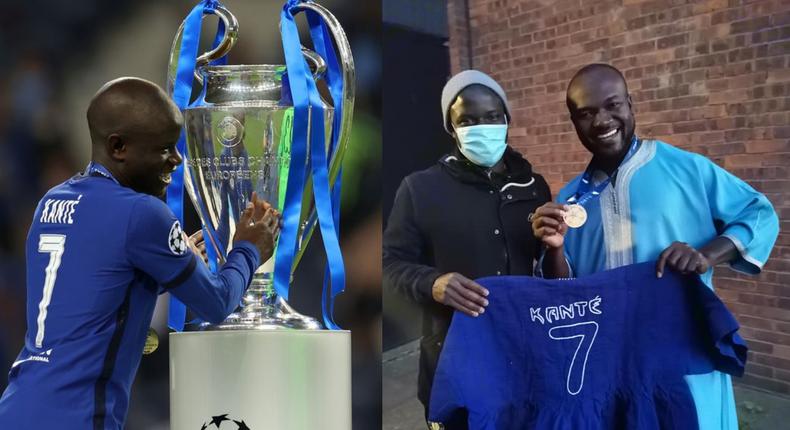 Ghanaian presents customised smock to N’Golo Kante after Chelsea’s Champions League victory 