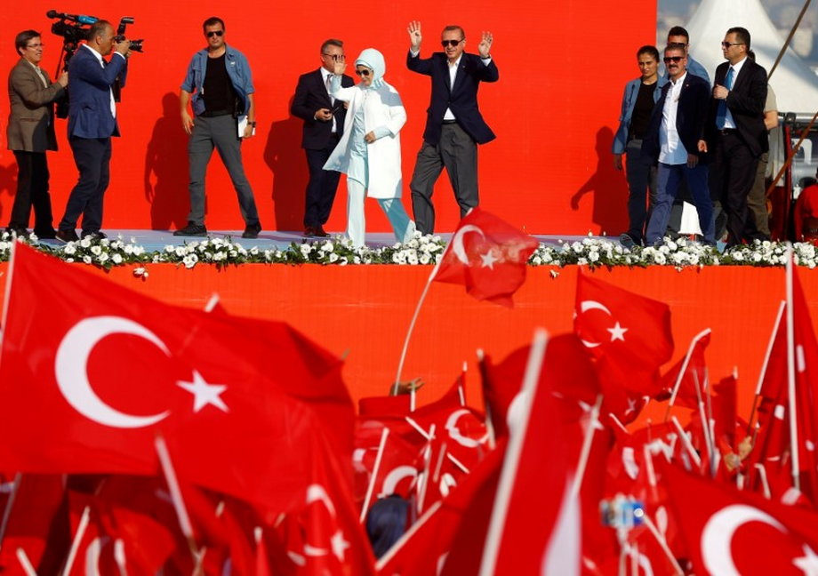 Turkish President Erdogan and his wife Emine Erdogan attend Democracy and Martyrs Rally in Istanbul