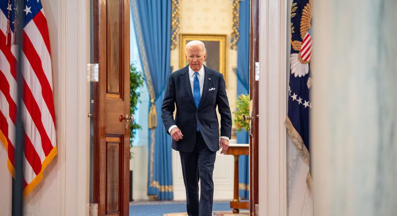 President Joe Biden arrives for a news conference following the Supreme Court's ruling on charges against former President Donald Trump that he sought to subvert the 2020 election, at the White House on July 1, 2024 in Washington, DC.Andrew Harnik/Getty Images