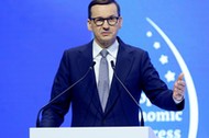 Katowice, 25.04.2022. Premier Mateusz Morawiecki podczas inauguracji XIV Europejskiego Kongresu Gospodarczego, 25 bm. w Międzynarodowym Centrum Kongresowym w Katowicach. To 14. edycja największej imprezy biznesowej Europy Środkowo-Wschodniej.