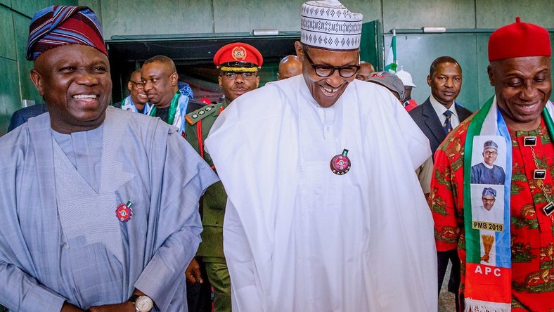 Buhari, Ambode an Amaechi attend an event (Presidency)