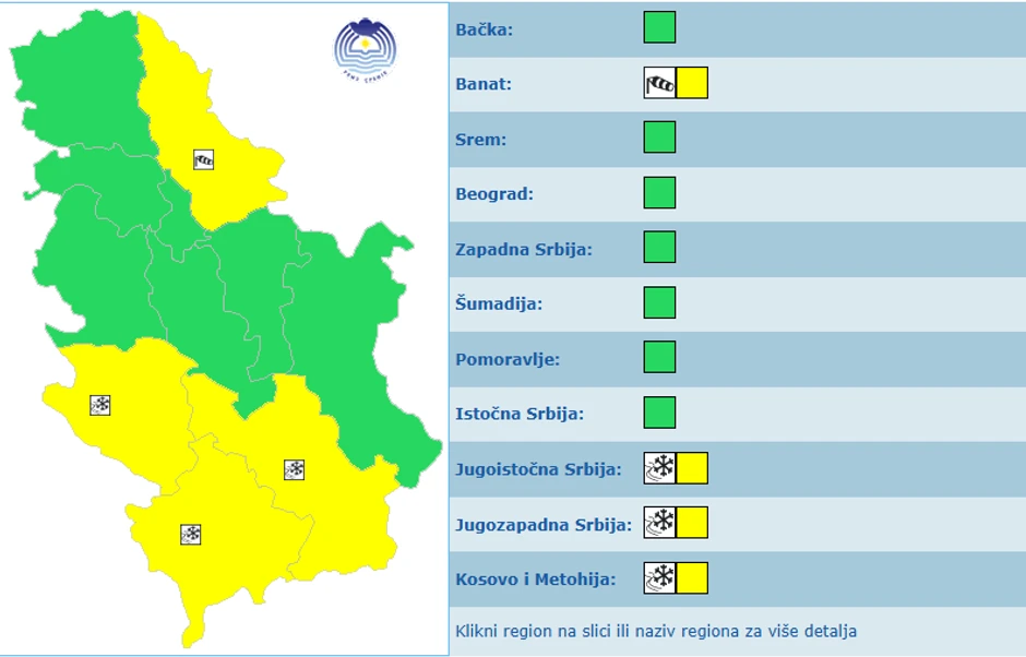 Meteoalarm za 8. decembar