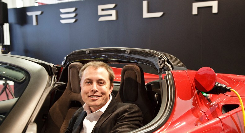 Elon Musk in a Tesla Roadster.James Leynse/Corbis via Getty Images