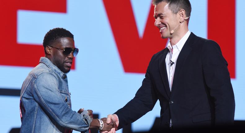 Kevin Hart (L) and YouTube business chief Robert Kyncl