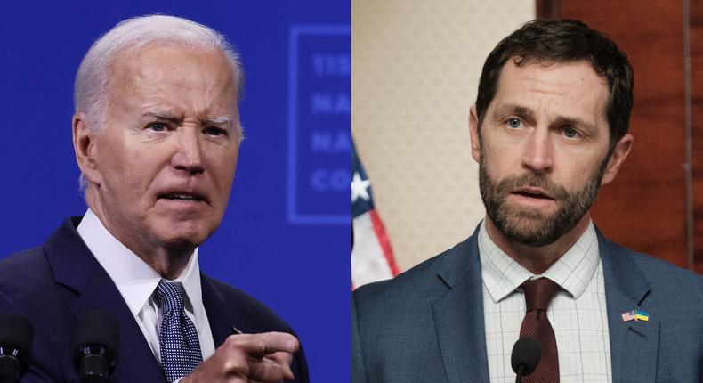 Biden reportedly challenged Rep. Jason Crow: Tell me who did something that you've never done with your Bronze Star like my son.Mario Tama/Getty Images; Vitalii Nosach/Global Images Ukraine via Getty Images