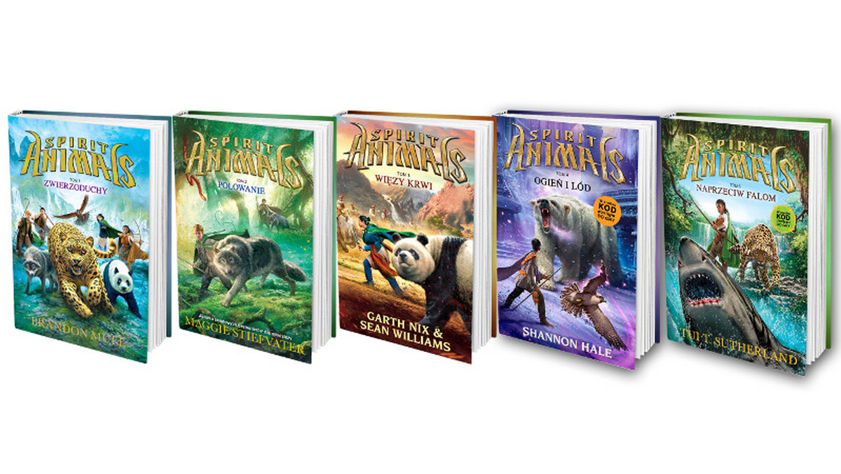 Epicka, zachwycająca rozmachem seria „Spirit Animals” obejmuje siedem tomów, z których każdy ma innego autora, popularnego pisarza powieści fantasy. Wszystkie tomy mają tego samego tłumacza, dzięki czemu narracja jest spójna i potoczysta.