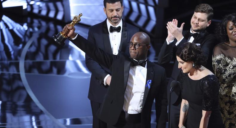 Barry Jenkins, the writer and director of Moonlight, with the Oscar for best picture on Sunday night.