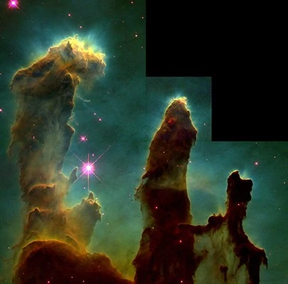 Emisyjna Mgławica Orzeł. Jedno z najsłynniejszych zdjęć teleskopu Hubble'a. NASA.