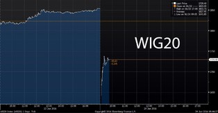 WIG20 wzrósł o blisko 8,5 proc., złoty zyskał do dolara a stracił do euro
