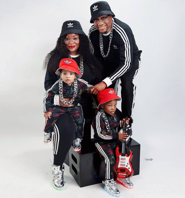 Toolz, her husband Tunde, and their two sons [Bellanaija]