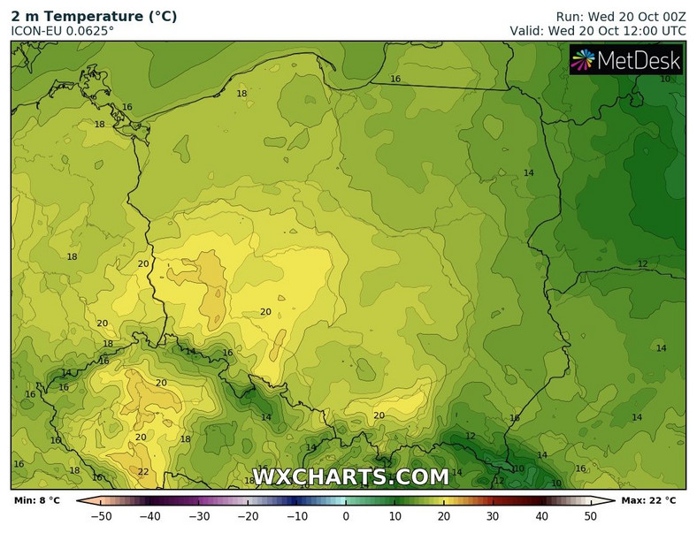 Na południowym zachodzie prognozujemy aż 22 st. C