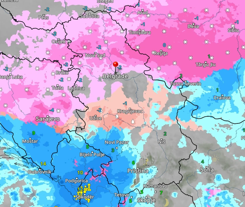 Kretanje padavina u Srbiji u ponedeljak u 7 časova 