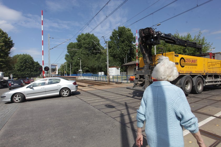 Na przejeździe kolejowym na Oruni prowadzone są pomiary czasu zamknięcia szlabanów