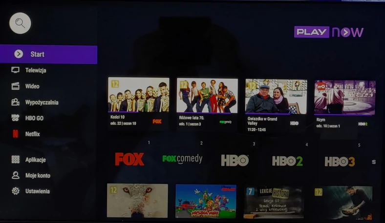 Play Now TV - menu usługi