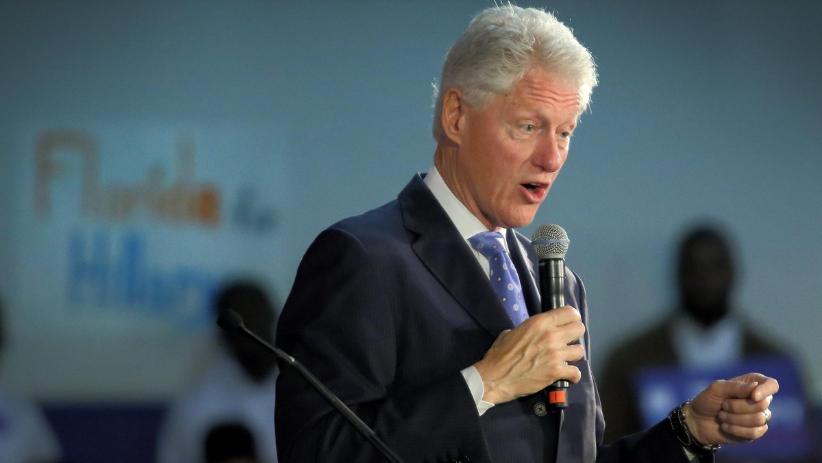 President Bill Clinton speeches during a campaign stop in South Florida on behalf of Hillary Clinton