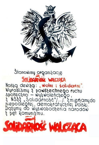 Deklaracja Solidarności Walczącej z 1982 roku (fot. Romuald Lazarowicz), domena publiczna