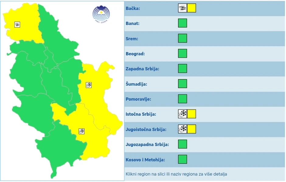 Meteoalarm za utorak