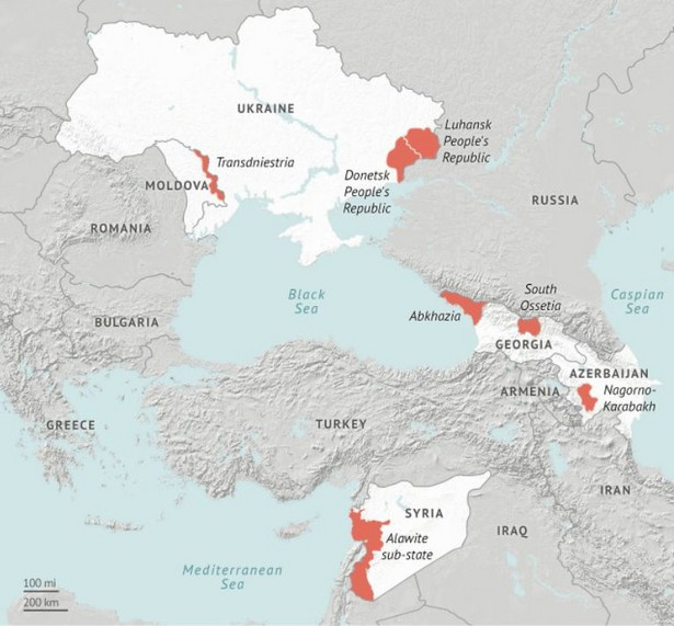 Quasipaństwa finansowane przez Rosję. Źródło: Stratfor