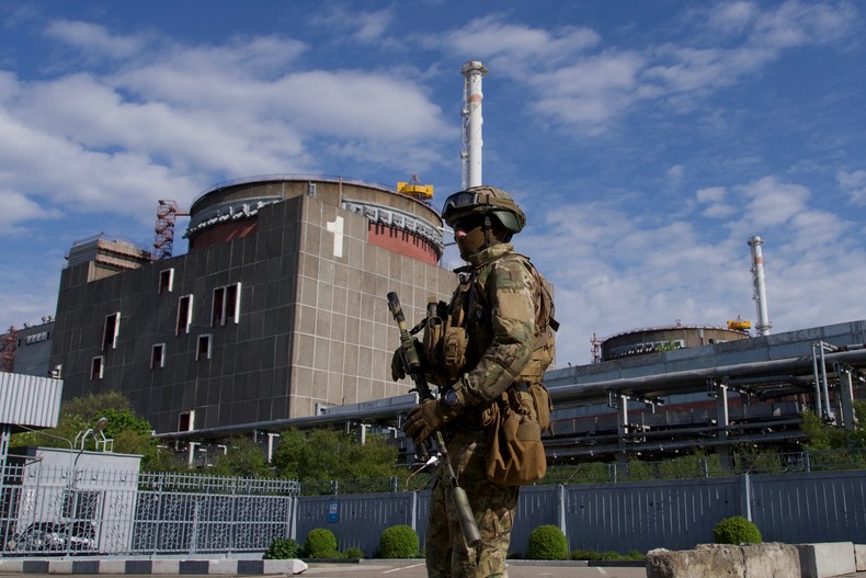 Russian military personnel at Ukraine's Zaporizhzhia nuclear power plant in May 2022.ANDREY BORODULIN/AFP via Getty Images