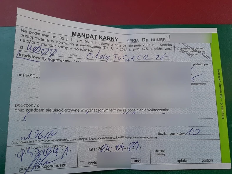 Mandat karny za kolizję