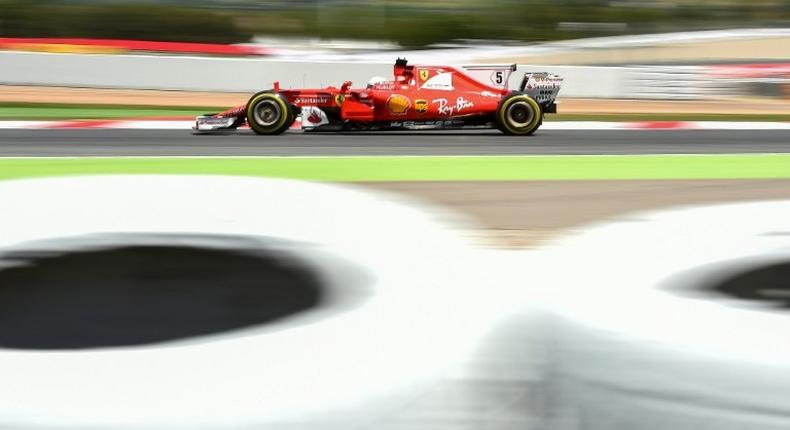 Ferrari's driver Sebastian Vettel drives at the Circuit de Catalunya on May 14, 2017