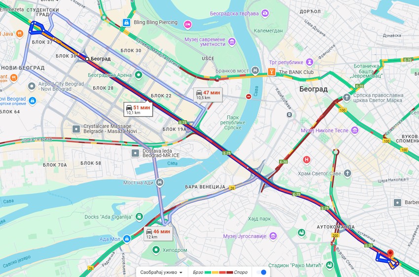 Od Novog Beograda do Dušanovca skoro sat vremena