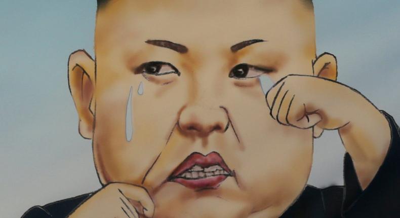 A caricature of North Korean leader Kim Jong Un crying is seen in downtown Seoul, South Korea.Lee Jin-man/AP