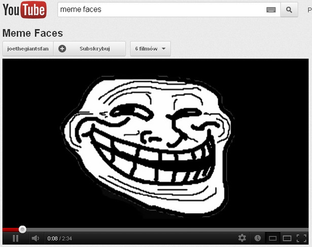 Trollface - mem z gatunku rage comics na YouTube