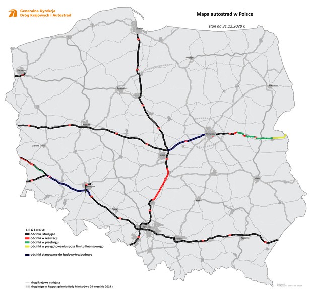 Mapa autostrad w Polsce. Źródło: GDDKiA