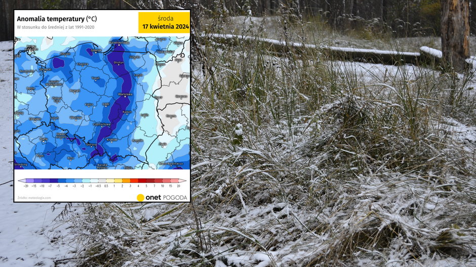Przed nami kolejny zimny dzień, z mieszanymi opadami (mapa: meteologix.com)