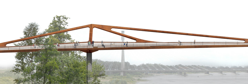 Most pieszo-rowerowy wizualizacje Warszawa. Schuessler-Plan Inżynierzy Urząd m.st. Warszawy