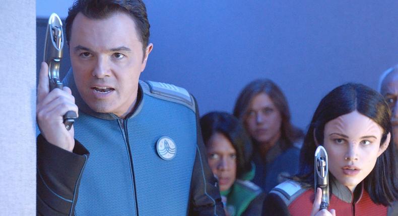 Family Guy creator Seth MacFarlane, far left, stars in the one-hour space show The Orville.