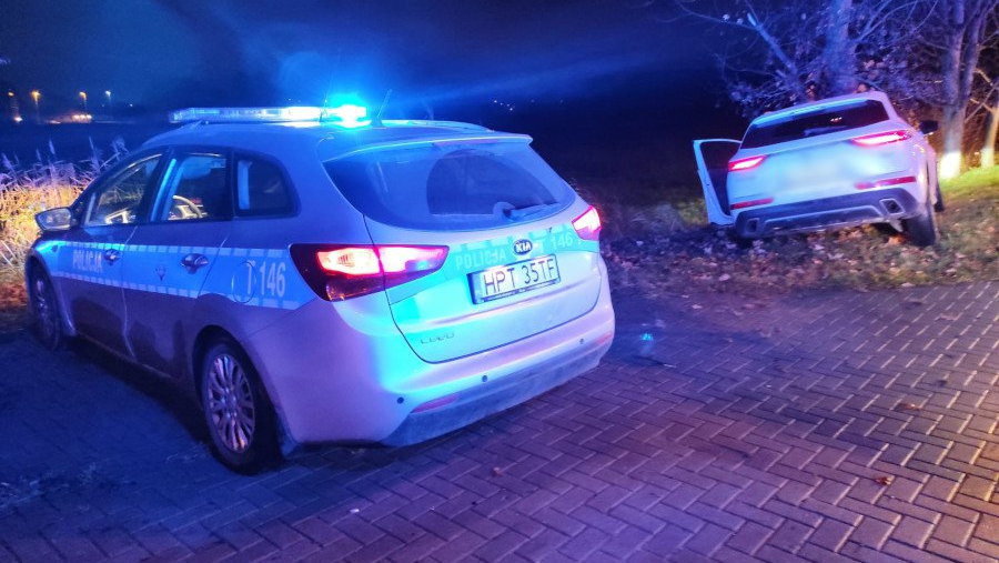 Pijany 36-letni kierowca citroena jechał pod prąd al. Warszawską, a później uderzył w drzewo