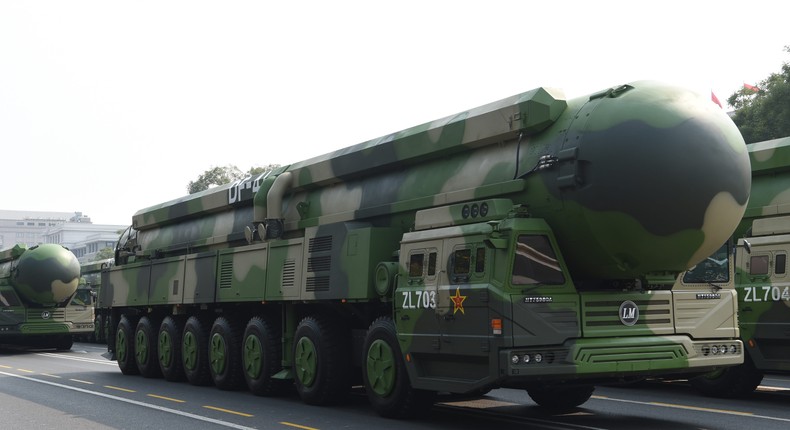 China's Dongfeng-41 nuclear missiles on display during a military parade on October 1, 2019.Xia Yifang/Xinhua News Agency via Getty Images