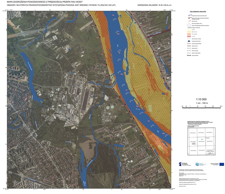   Mapa zagrożenia powodziowego; Warszawa-Wilanów