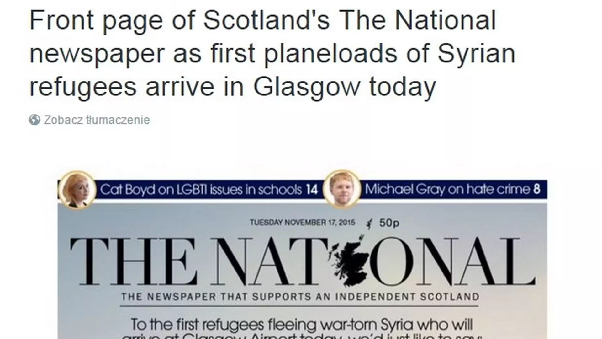 Szkocka gazeta pozamiatała w dyskusji o uchodźcach. Ich okładka jest warta więcej, niż tysiąc słów