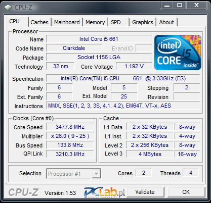 Intel Core i5-661 – tutaj z taktowaniem Turbo dla czterech rdzeni (czyli o jeden mnożnik wyższym)