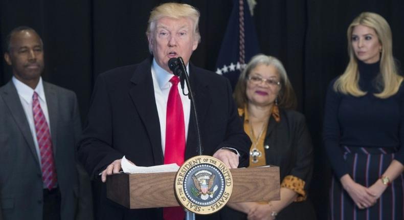 US President Donald Trump speaks following a tour of the Smithsonian National Museum of African American History and Culture in Washington, DC, February 21, 2017